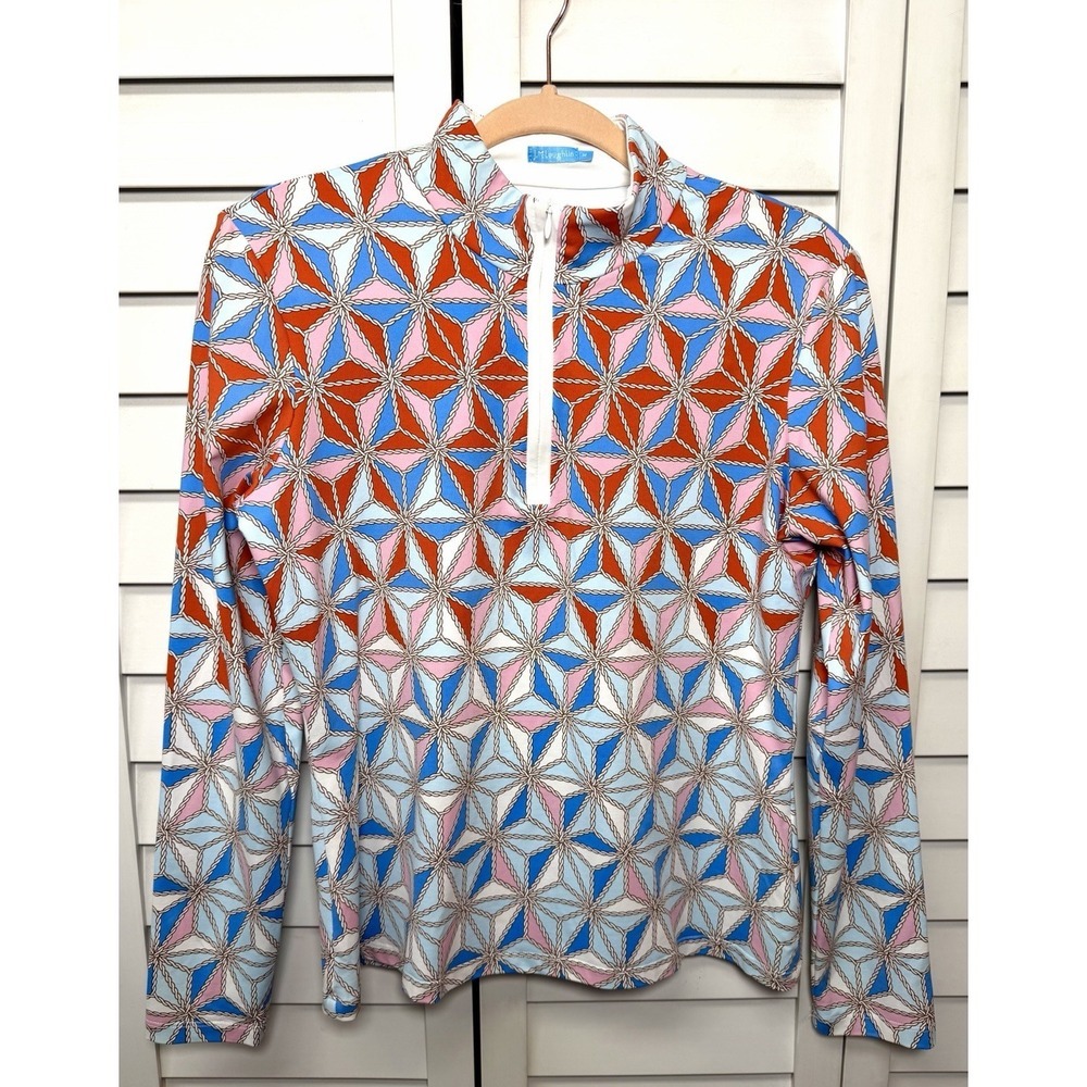 J. McLaughlin Catalina Cloth Pinwheel Geometric Print 1/4 Zip Top Size Medium